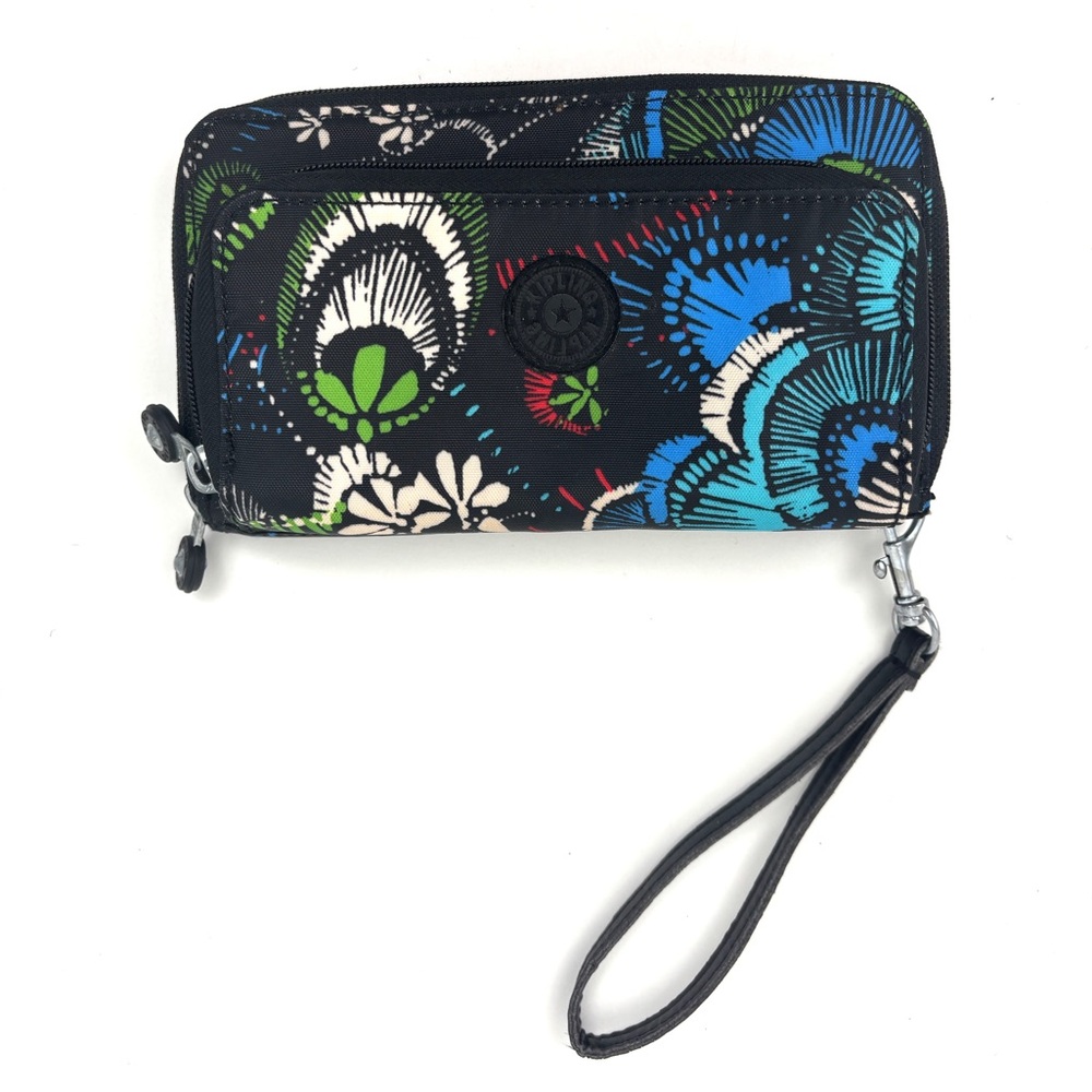 Kipling Imogen Nylon Printed Floral Multi Black Wristlet Wallet NWOT